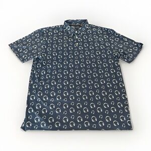 Swing Juice 3XL Navy Blue Golf Polo With Light Blue Headphones Hip Hop AOP